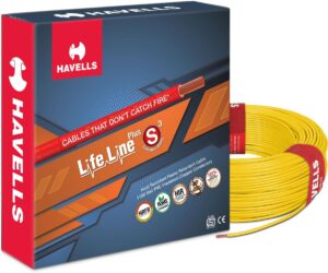 Havells LifeLine+ S3 | 2.5 sq.mm Copper Wire (90m-Yellow)| Class 2 Conductor (100% Copper), Heat Resistant & Flame Retardant - Ideal for Domestic & Industrial Use (WHFFDNYA12X5)