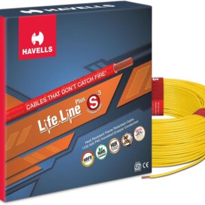 Havells LifeLine+ S3 | 2.5 sq.mm Copper Wire (90m-Yellow)| Class 2 Conductor (100% Copper), Heat Resistant & Flame Retardant - Ideal for Domestic & Industrial Use (WHFFDNYA12X5)