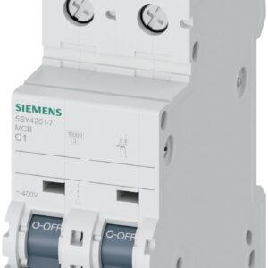 Siemens SENTRON 5SY4 Miniature Circuit Breaker, 2-Pole, 1A, Type C, 400V ac AC, 60 V dc DC, 10 kA Breaking Capacity